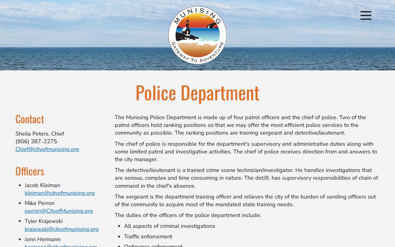 Official Munising Police Department webpage