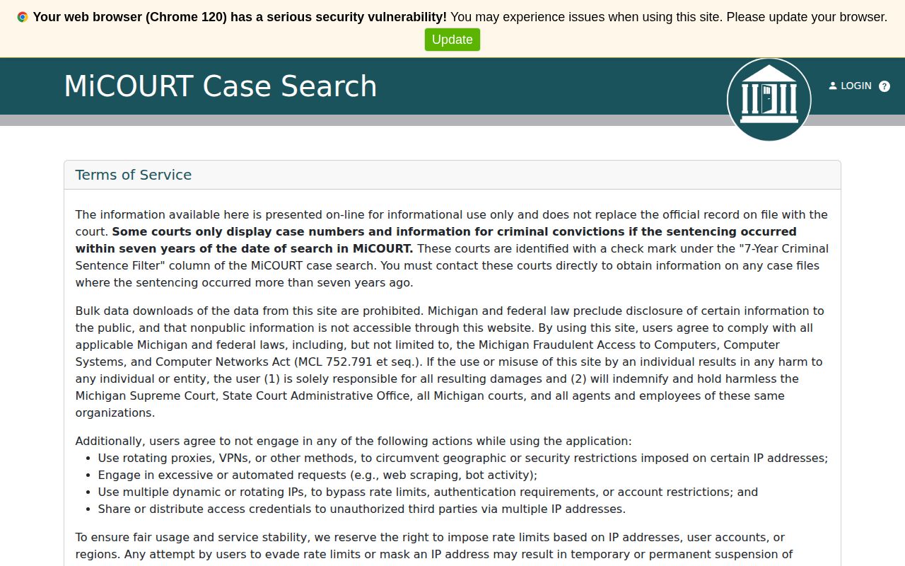MiCOURT search for Alger County arrest case records